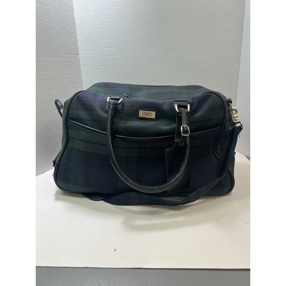 Chaps Ralph Lauren shoulder travel bag Blue Green Black watch Tartan Plaid